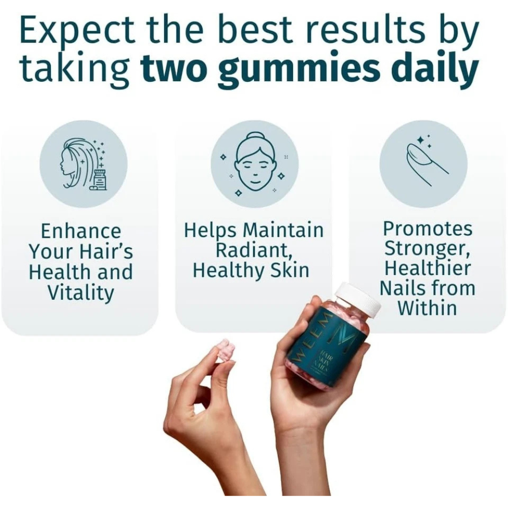 WEEM Hair Skin and Nails Gummies Supports Healthy Hair Vegan biotin Vitamins