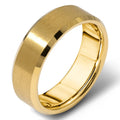 8mm Gold Tungsten Ring Brushed Beveled Mens Wedding Band
