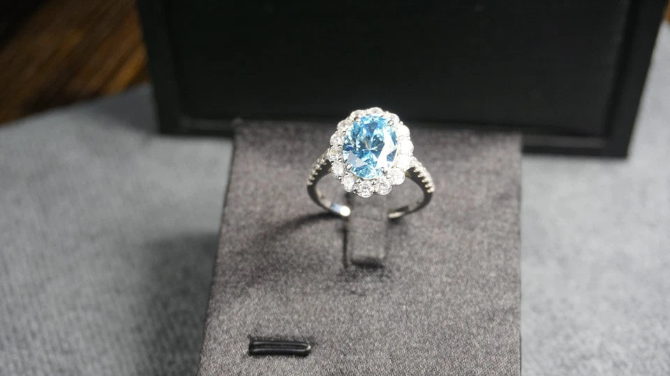 Stunning Womans Jewelry Lab-Created 4CT Oval Cut Sky Blue Aquamarine Ring